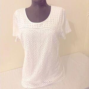 White Short Sleeve Eyelet T-Shirt